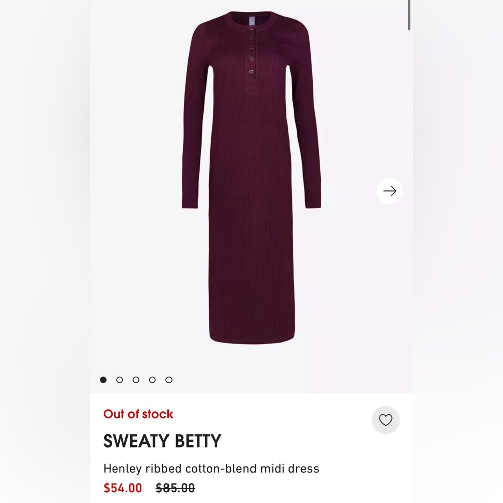 Sweaty Betty Long Sleeve Ribbed Midi Dress in Deep Plum - Picture 2 of 10